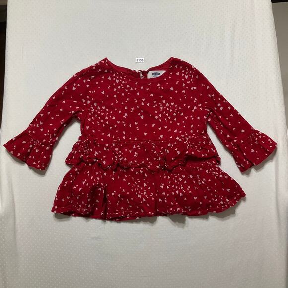 Old Navy Little Girl Blouse size 3T Red Hearts Long Sleeve ruffles - Picture 1 of 4